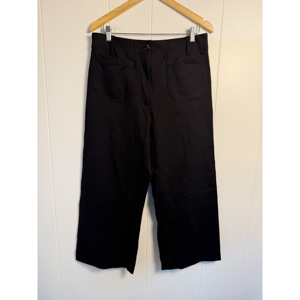 Quince Ultra-Stretch Ponte Cropped Wide Leg Pants 12 Black
